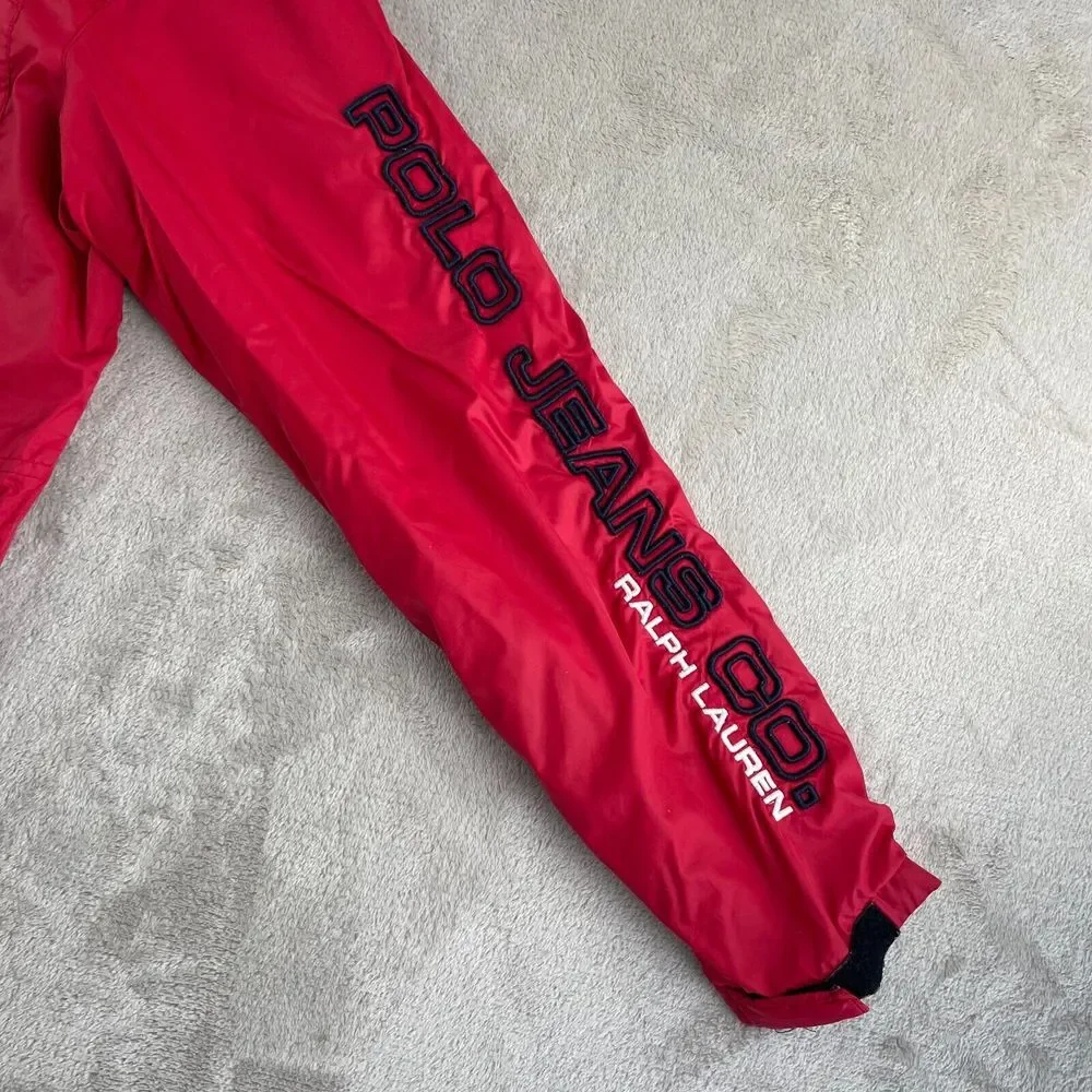 Vintage RL Polo Jeans Jacket Windbreaker Men Medium Red Embroidered Sleeve Logo‎